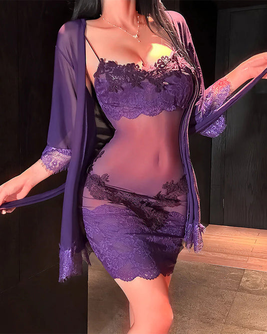 Dámske pyžamové set s čipkou a sieťovinou