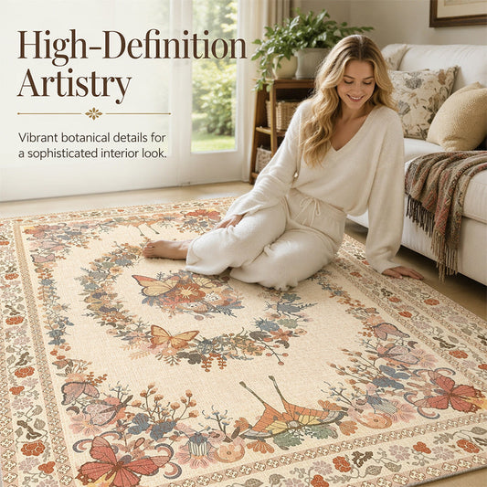 Koberec s kvetinovým vzorom a prešívaným vzorom
