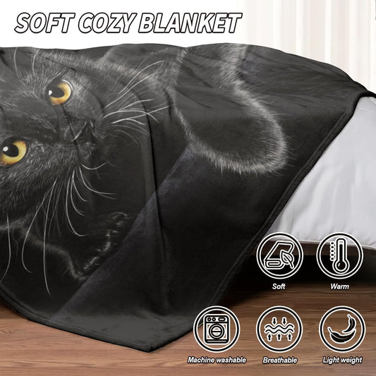 🔥 🔥🐾Flanelová deka s roztomilým potiskem černé kočky