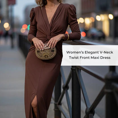 Elegantné dlhé šaty pre ženy s výstrihom do V a zatočeným predným dielom