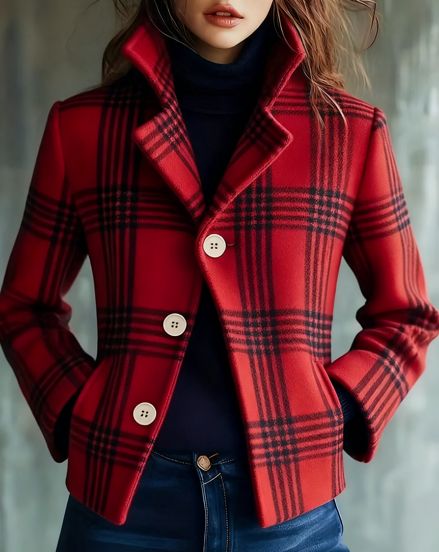 Vintage kockovaný krátky kabát z vlnenej zmesi🍀