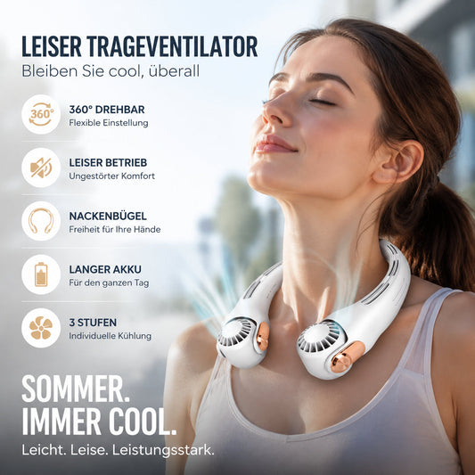 Tichý prenosný ventilátor na krk na leto