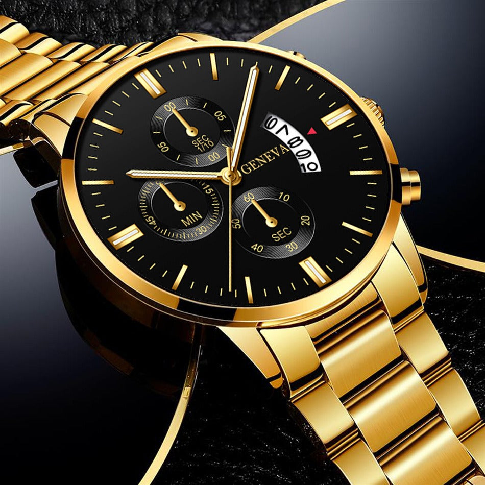 Men’s Business Quartz Watch Fashion Fake Three-Eye Six-Pin Calendar Men’s Watch Mesh Belt Men’s Watch Watch