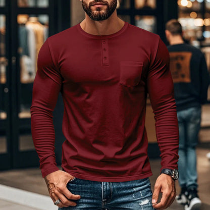 Pánske tričko s dlhým rukávom - priedušný polyester, zapínanie na gombíky, náprsné vrecko, pohodlný strih, ľahká údržba, každodenný štýl