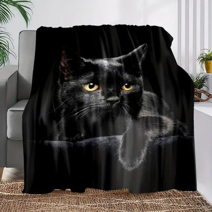 🔥 🔥🐾Flanelová deka s roztomilým potiskem černé kočky