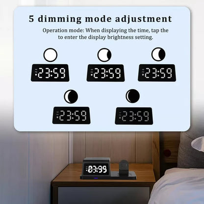 Bezdrôtová nabíjacia stanica 4 v 1 s rýchlonabíjaním a hodinami