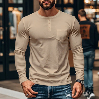 Pánske tričko s dlhým rukávom - priedušný polyester, zapínanie na gombíky, náprsné vrecko, pohodlný strih, ľahká údržba, každodenný štýl