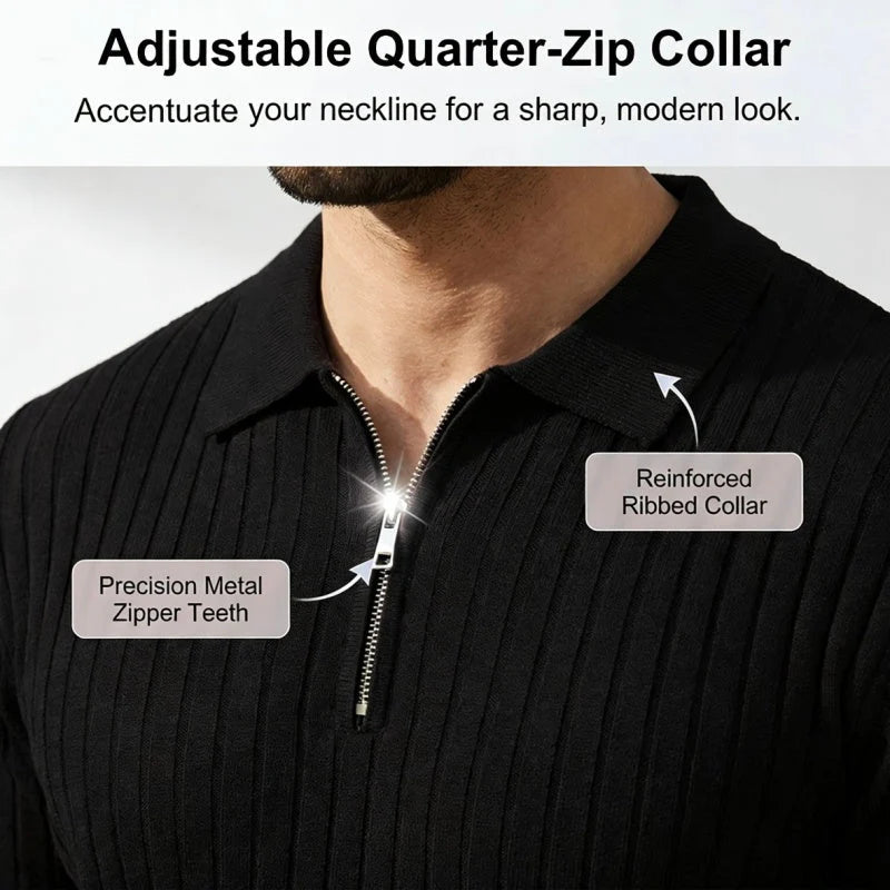 2026 Pánska košeľa s krátkymi rukávmi, rebrovým golierom a zipsom – priedušná a pohodlná
