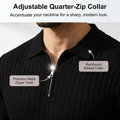 2026 Pánska košeľa s krátkymi rukávmi, rebrovým golierom a zipsom – priedušná a pohodlná