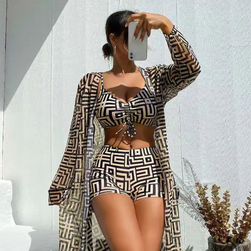 2026 Dámska 3-dielna plavková súprava s geometrickým vzorom