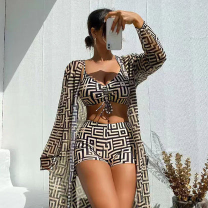 2026 Dámska 3-dielna plavková súprava s geometrickým vzorom