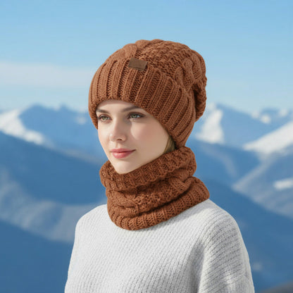 🧢Zimní dámská teplá pletená čepice s klapkou na uši a vlnou🧣