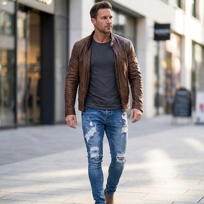🔥Štýlové pánske skinny džínsy s efektom opotrebovania