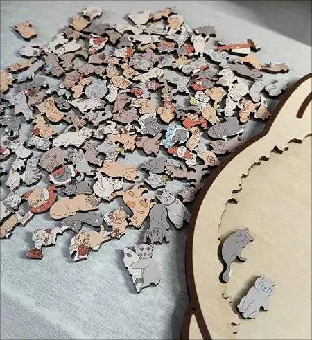 🐱135dielne drevené puzzle v tvare mačky vo farbách Morandiho🎁