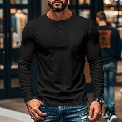 Pánske tričko s dlhým rukávom - priedušný polyester, zapínanie na gombíky, náprsné vrecko, pohodlný strih, ľahká údržba, každodenný štýl