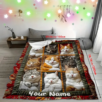 😸Pătură de flanel modernă cu imprimeu de pisici -🔥Pătură de pluș super moale și călduroasă, pentru toate anotimpurile