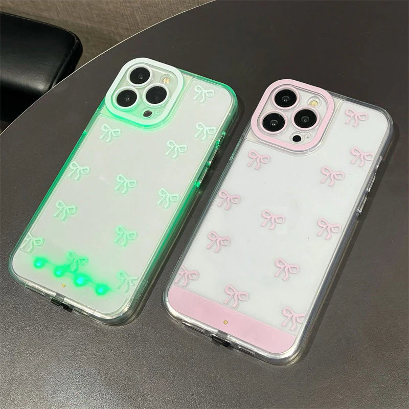 Roztomilý kryt na telefon s mašlí a LED světlem – stylová ochrana s třpytkami ✨