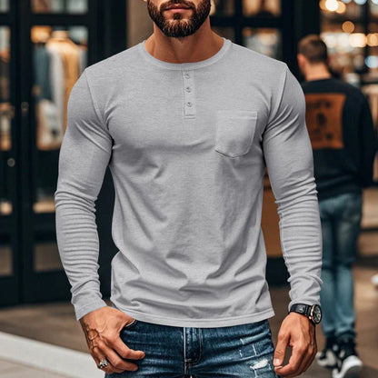 Pánske tričko s dlhým rukávom - priedušný polyester, zapínanie na gombíky, náprsné vrecko, pohodlný strih, ľahká údržba, každodenný štýl