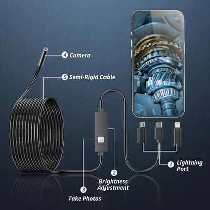 🔎 Endoskopická kamera typu „plug-and-play“ – kompatibilná so systémom Android, iPhone a iPad pre priame pripojenie
