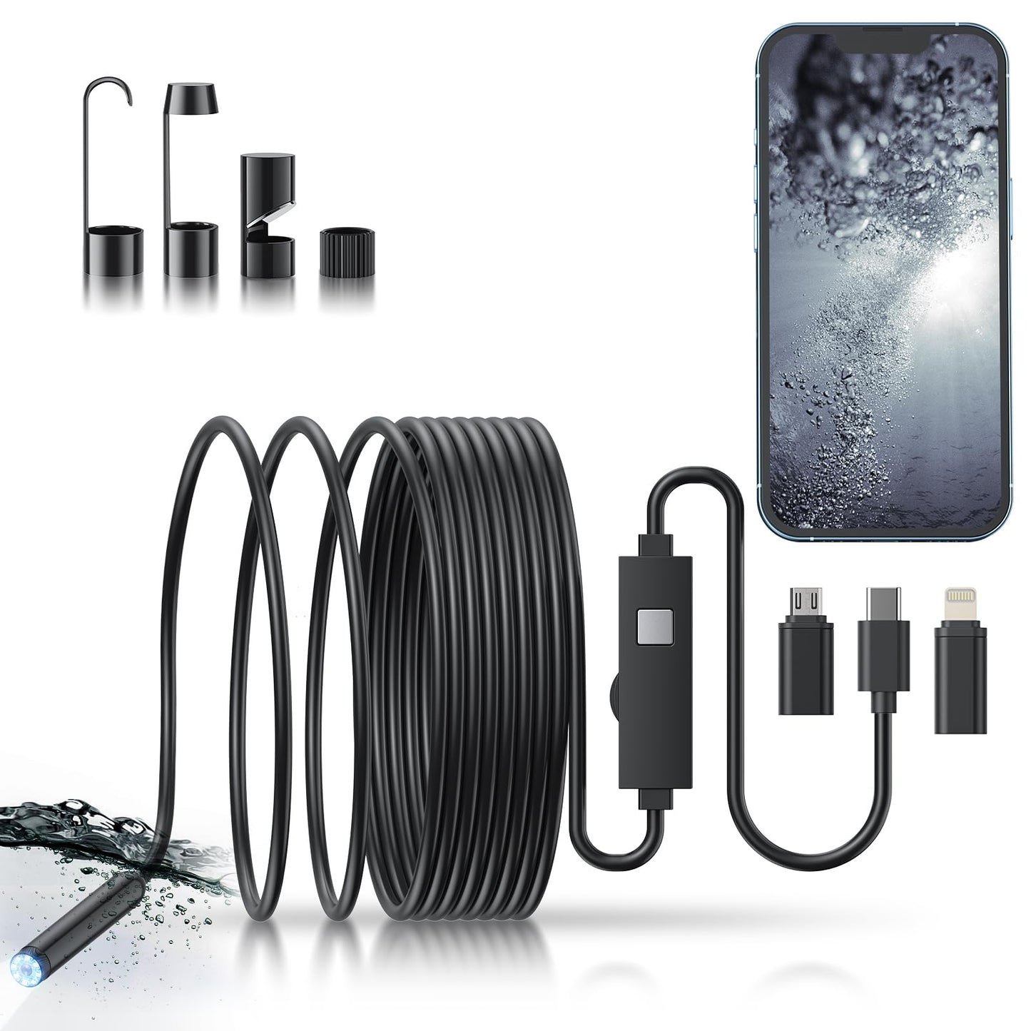 🔎 Endoskopická kamera typu „plug-and-play“ – kompatibilná so systémom Android, iPhone a iPad pre priame pripojenie