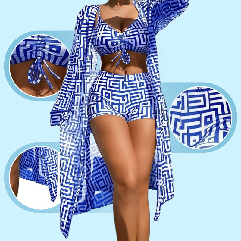 2026 Dámska 3-dielna plavková súprava s geometrickým vzorom