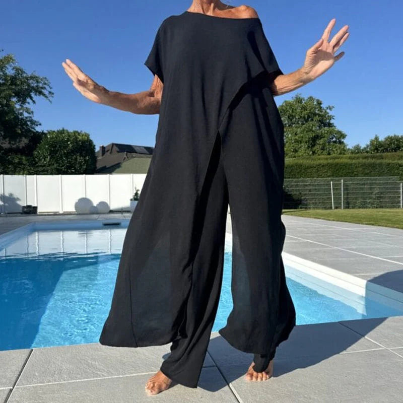 2026 👗Jednofarebný top a nohavice s odhalenými ramenami