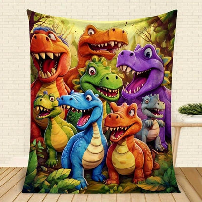 🔥🔥Špeciálna ponuka - 49% ZĽAVA☁ Mäkká a zábavná deka s roztomilým vzorom usmievavého dinosaura, digitálna potlač s vysokým rozlíšením, flanelový materiál.