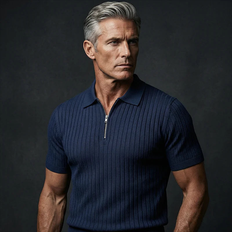 2026 Pánska košeľa s krátkymi rukávmi, rebrovým golierom a zipsom – priedušná a pohodlná