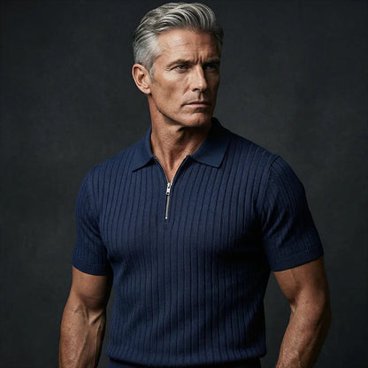 2026 Pánska košeľa s krátkymi rukávmi, rebrovým golierom a zipsom – priedušná a pohodlná