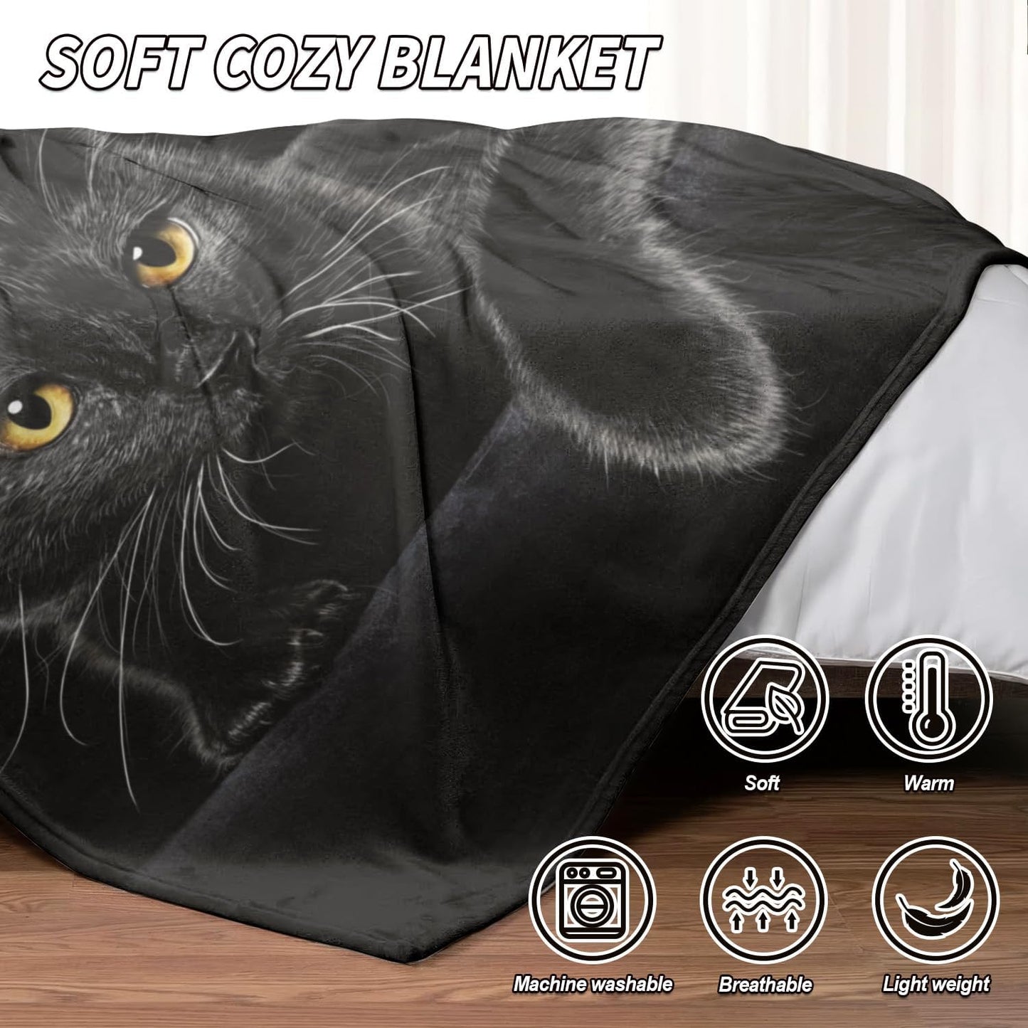 🔥 🔥🐾Flanelová deka s roztomilým potiskem černé kočky