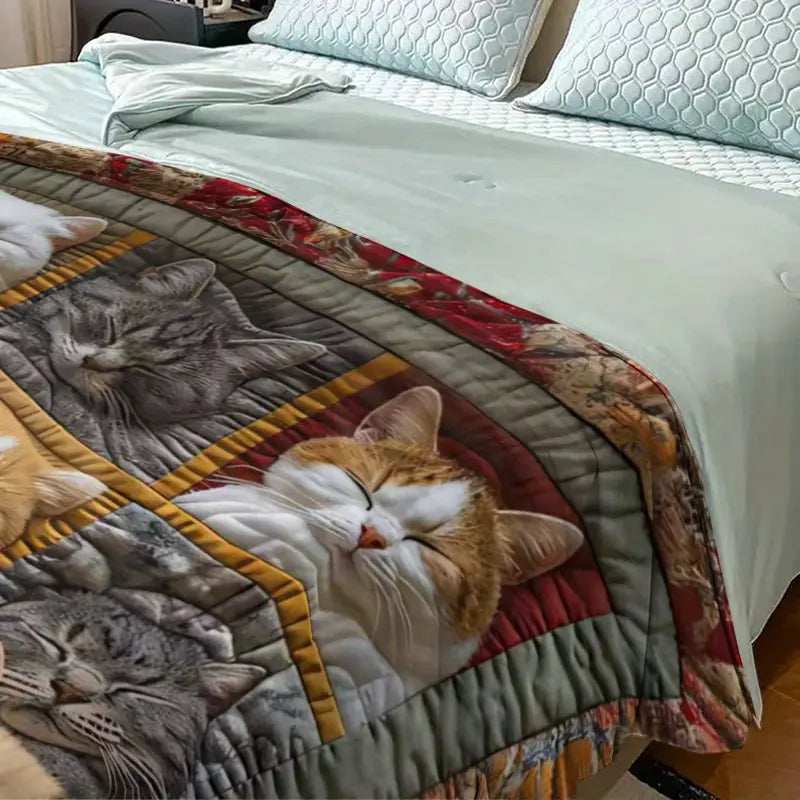 😸Pătură de flanel modernă cu imprimeu de pisici -🔥Pătură de pluș super moale și călduroasă, pentru toate anotimpurile