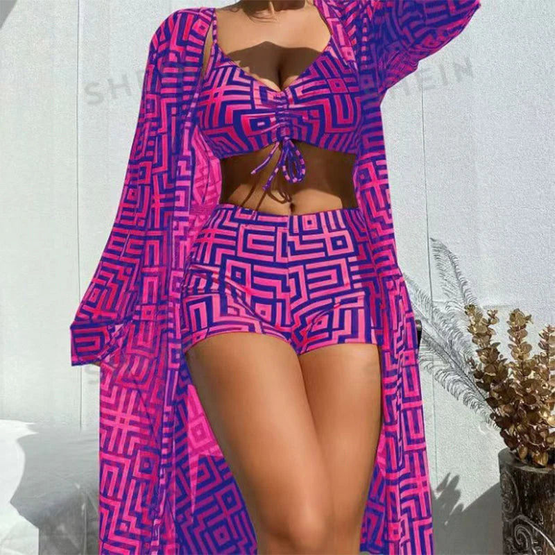 2026 Dámska 3-dielna plavková súprava s geometrickým vzorom