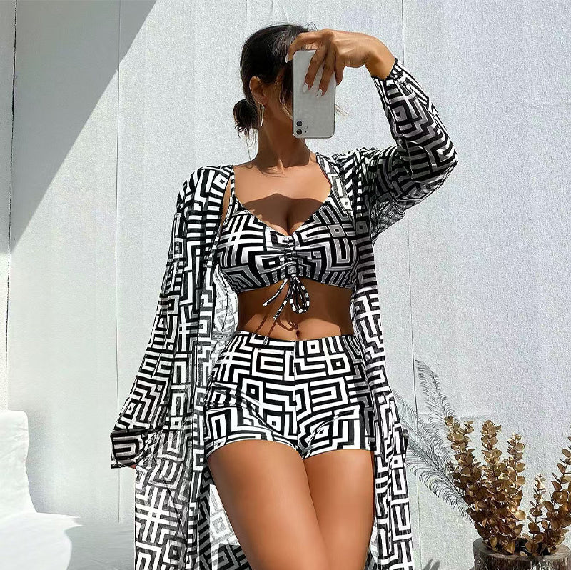 2026 Dámska 3-dielna plavková súprava s geometrickým vzorom