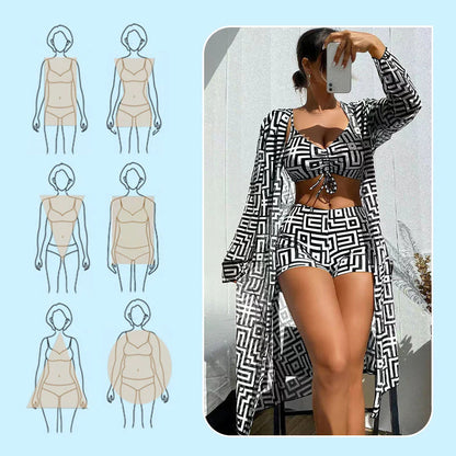 2026 Dámska 3-dielna plavková súprava s geometrickým vzorom