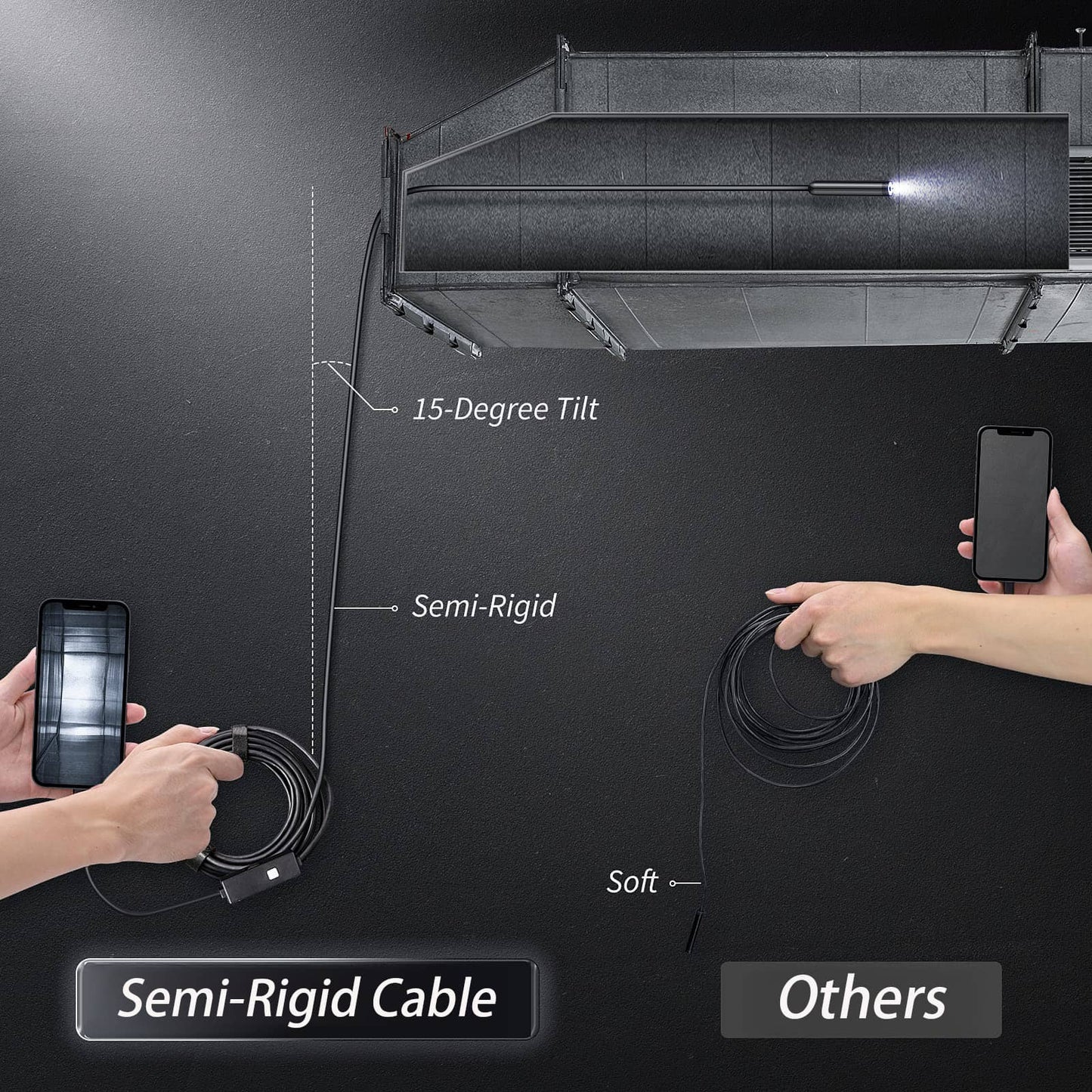 🔎 Endoskopická kamera typu „plug-and-play“ – kompatibilná so systémom Android, iPhone a iPad pre priame pripojenie