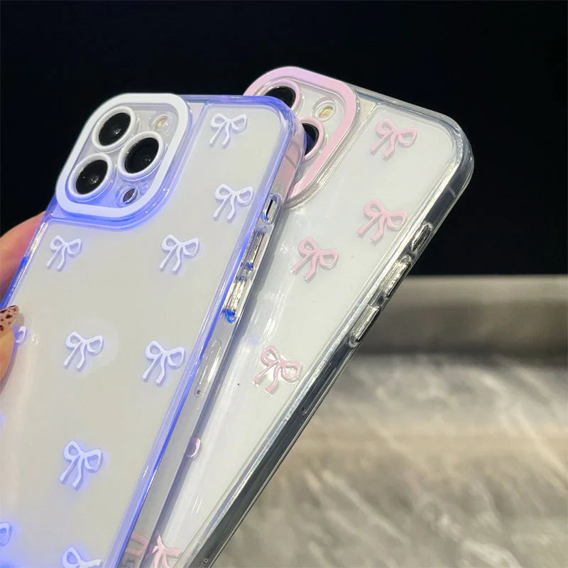 Roztomilý kryt na telefon s mašlí a LED světlem – stylová ochrana s třpytkami ✨