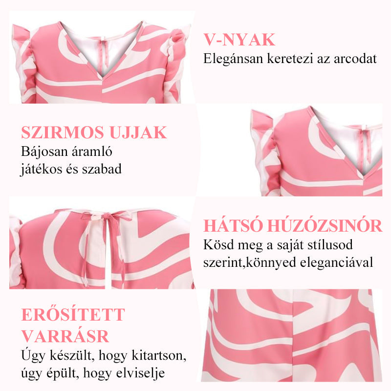 🌸 Női Geometrikus Mintás V-nyakú Széles Lábszárú Overall
