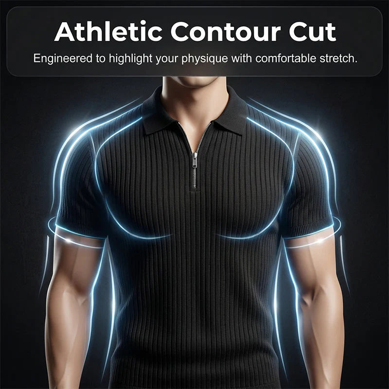 2026 Pánska košeľa s krátkymi rukávmi, rebrovým golierom a zipsom – priedušná a pohodlná