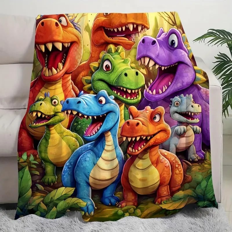 🔥🔥Špeciálna ponuka - 49% ZĽAVA☁ Mäkká a zábavná deka s roztomilým vzorom usmievavého dinosaura, digitálna potlač s vysokým rozlíšením, flanelový materiál.