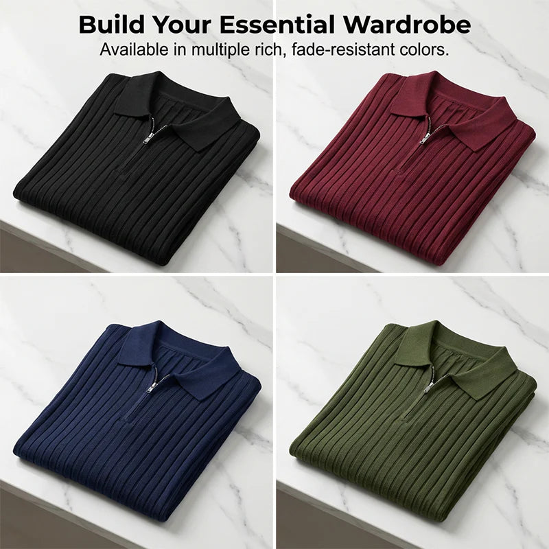 2026 Pánska košeľa s krátkymi rukávmi, rebrovým golierom a zipsom – priedušná a pohodlná