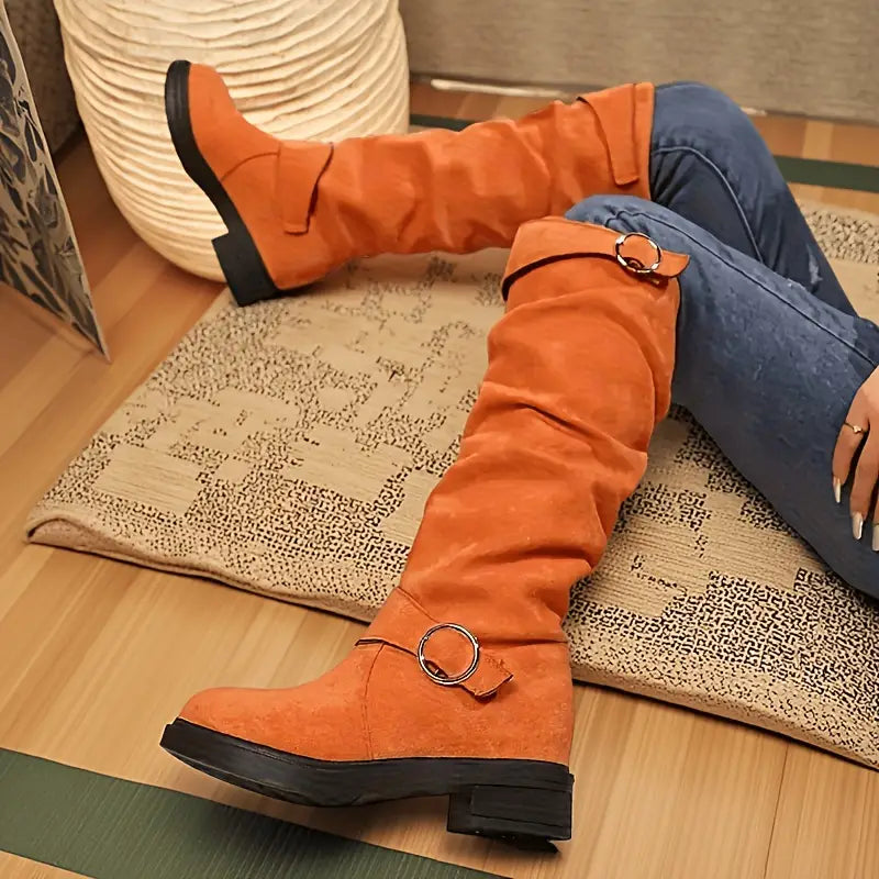 🔥Posledný výpredaj - Dámske vintage semišové jazdecké čižmy s manžetou