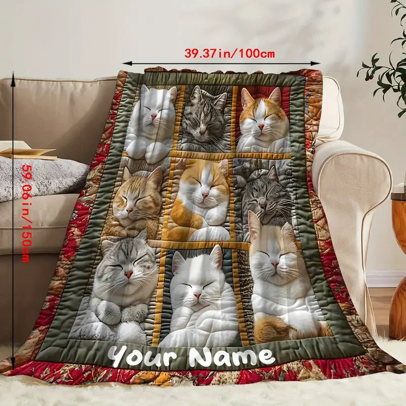 😸Pătură de flanel modernă cu imprimeu de pisici -🔥Pătură de pluș super moale și călduroasă, pentru toate anotimpurile