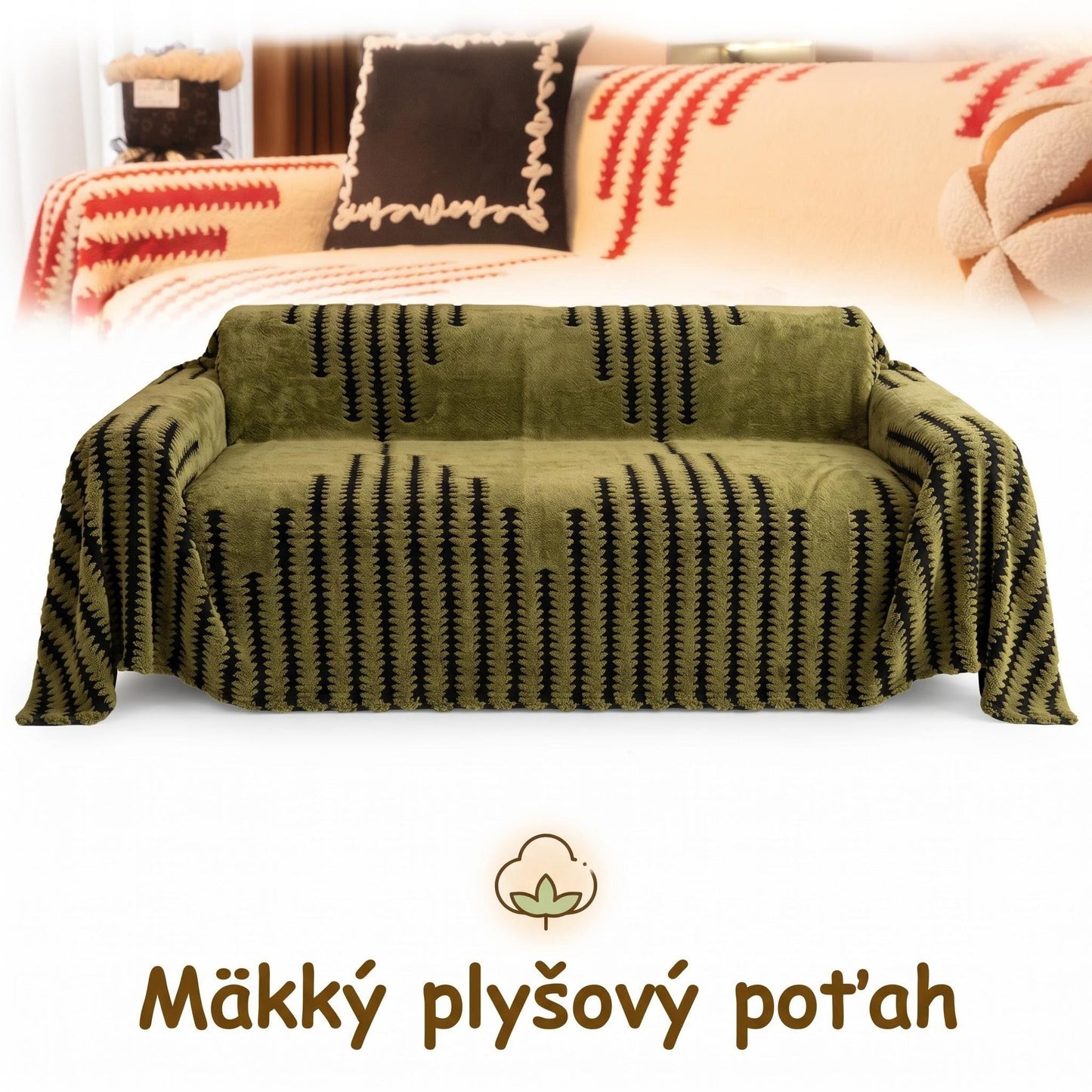 🛋️ Mäkký plyšový poťah na pohovku – protišmykový, prateľný, pre všetky ročné obdobia