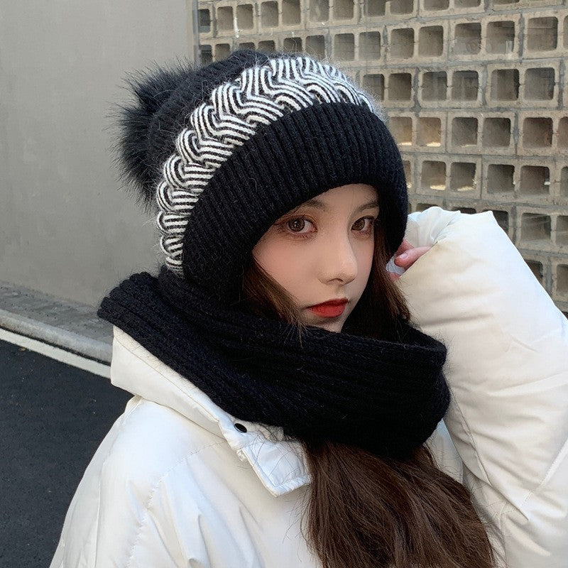 🧢Zimní dámská teplá pletená čepice s klapkou na uši a vlnou🧣