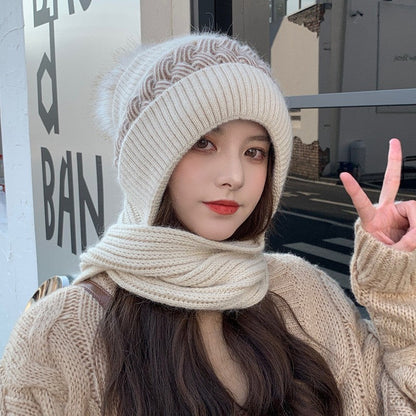 🧢Zimní dámská teplá pletená čepice s klapkou na uši a vlnou🧣