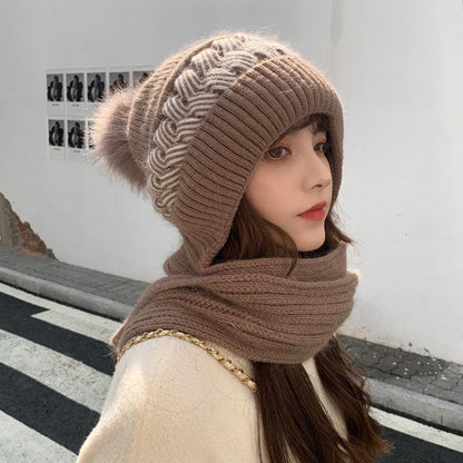 🧢Zimní dámská teplá pletená čepice s klapkou na uši a vlnou🧣