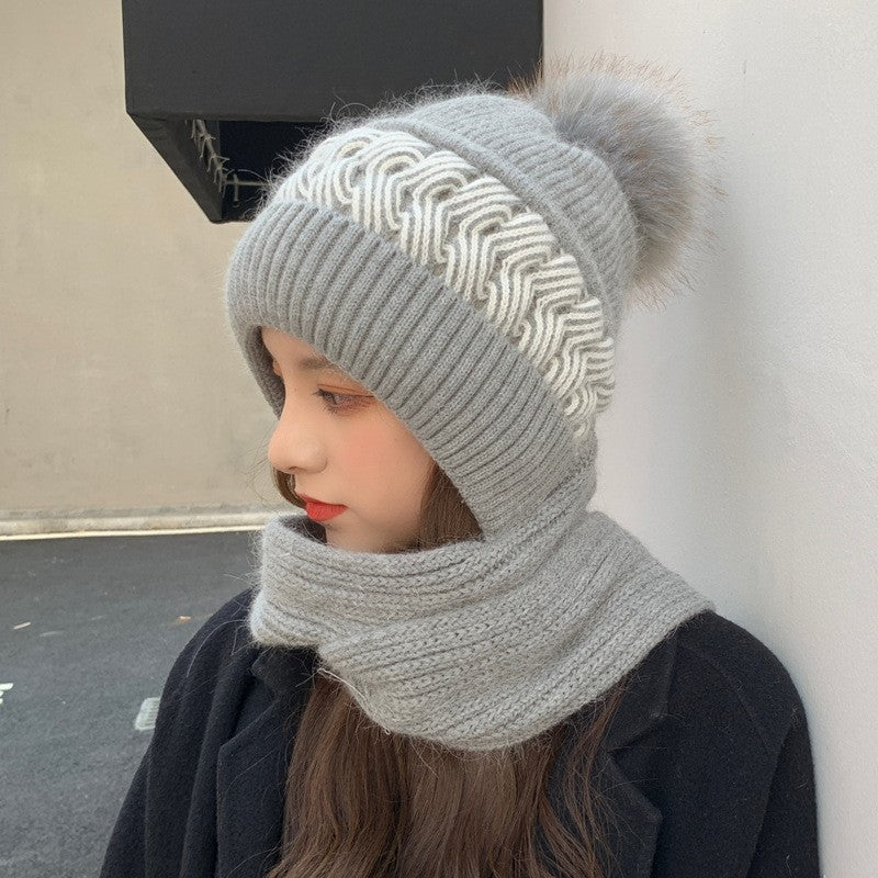 🧢Zimní dámská teplá pletená čepice s klapkou na uši a vlnou🧣