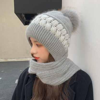 🧢Zimní dámská teplá pletená čepice s klapkou na uši a vlnou🧣