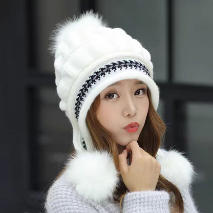 🧢Zimní dámská teplá pletená čepice s klapkou na uši a vlnou🧣