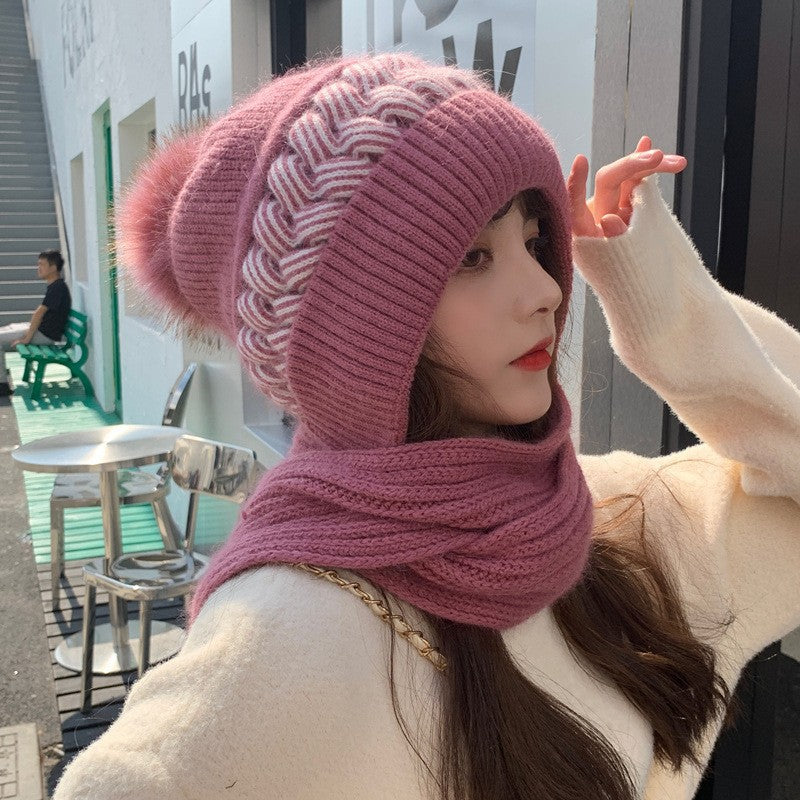 🧢Zimní dámská teplá pletená čepice s klapkou na uši a vlnou🧣